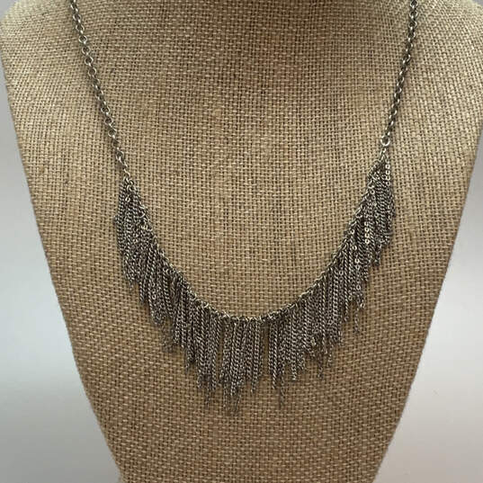 Designer Lucky Brand Silver-Tone Link Chain Fringe Statement Necklace image number 1