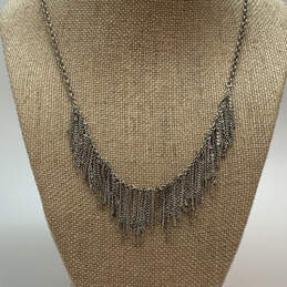 Designer Lucky Brand Silver-Tone Link Chain Fringe Statement Necklace