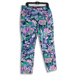 Lilly Pulitzer Womens Purple Floral Flat Front Straight Leg Ankle Pants Size 14