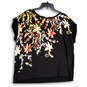 NWT Womens Black Floral Short Sleeve Round Neck Blouse Top Size 3P/XLP image number 1