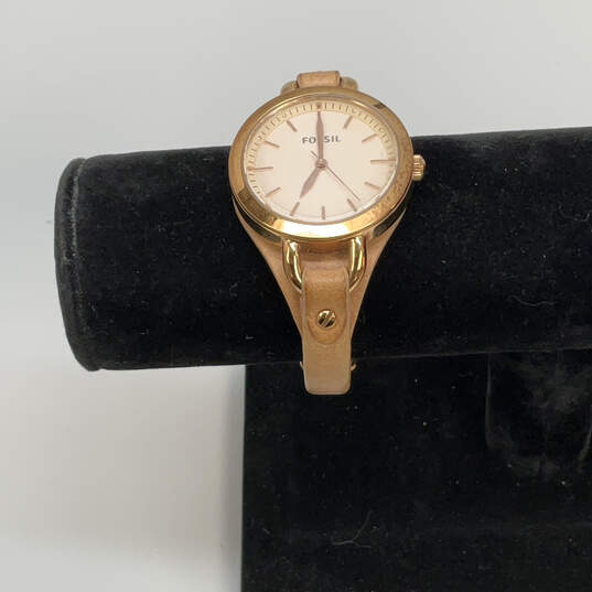 Designer Fossil BQ3030 Brown Leather Strap Round Dial Analog Wristwatch image number 1