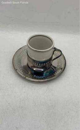 Bellini 4 Demitasse Ceramic & Silver Plate Saucers Spoons Espresso Tea Cups Set alternative image