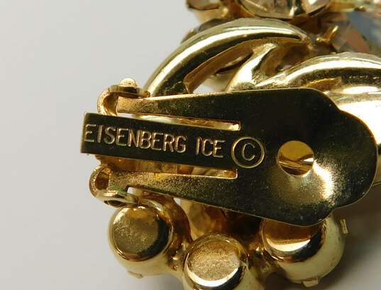 Vintage Eisenberg Ice Goldtone Icy Smoky & Clear Rhinestones Cluster Clip On Earrings 12.6g image number 5
