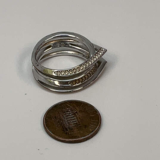 Designer Swarovski Silver-Tone Rhinestone Layered Fashionable Band Ring image number 4
