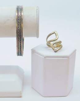 Artisan 925 Sterling Silver Cuff Bracelet & Bypass Ring 21.0g