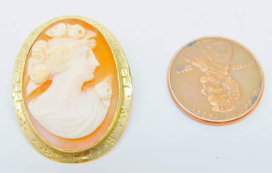 Antique 10K Yellow Gold Carved Shell Cameo Brooch 4.4g image number 3