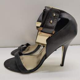 BEBE Gold Ankle Plate Black Leather Pump Heels Shoes Size 10 B alternative image