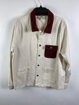 Yony Men White Denim Jacket Red Corduroy Collar L