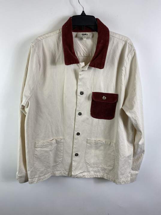 Yony Men White Denim Jacket Red Corduroy Collar L image number 1