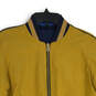 Mens Yellow Blue Mock Neck Long Sleeve Full-Zip Bomber Jacket Size S image number 3