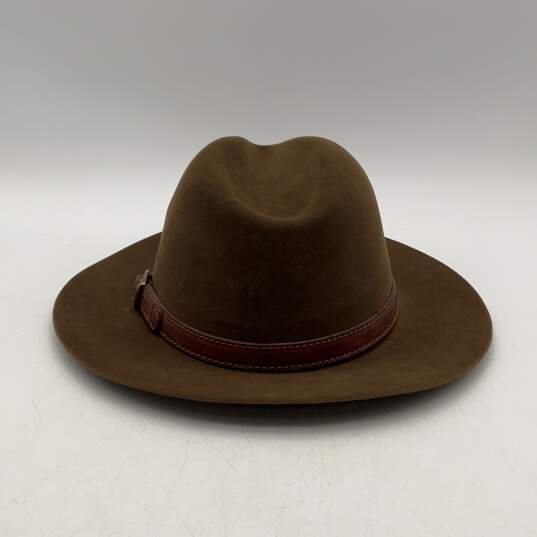 Brooks Brothers Brown Wide Brim Leather Trim Fedora Hat Size XL image number 4