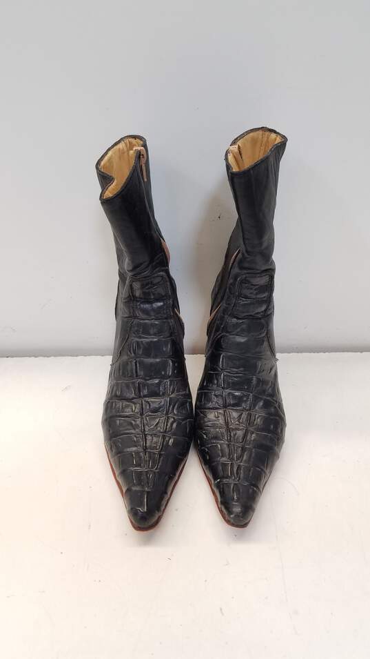 Black Bull Black Croc Embossed Leather Pointed Toe Heel Boots Shoes Size  9 B image number 6