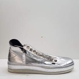 Bruno Bordese Italy Silver Metallic Leather Studded Zip Hi Top Sneakers Shoes Men's Size 46