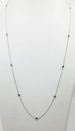 14K White Gold 1.00 CTTW Treated Blue Diamond Station Necklace 3.2g