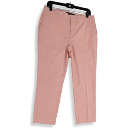 Womens Pink White Pinstriped Slash Pockets Flat Front Ankle Pants Size 8