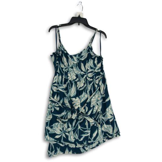 NWT Womens Teal White Floral Sleeveless Spaghetti Strap Wrap Dress Size L image number 2