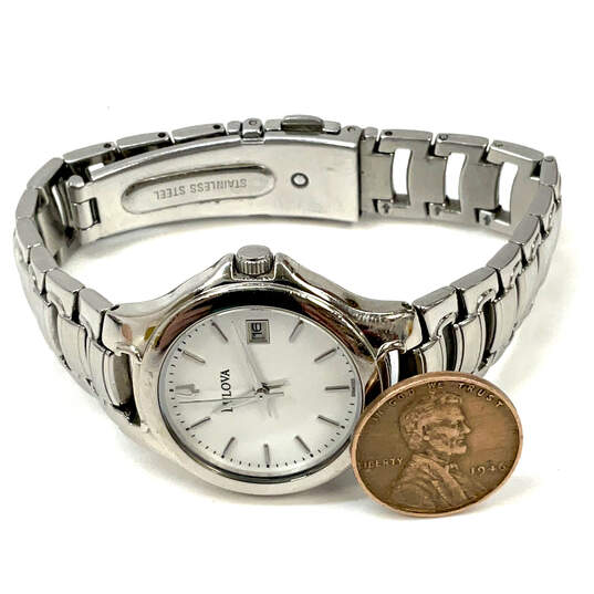Designer Bulova Stainless Steel Chain Strap Round Dial Analog Wristwatch image number 4