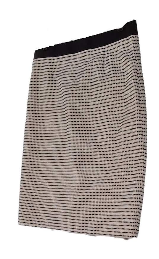 Womens Off White Striped Elastic Waist Pull On Casual Pencil Skirt Size 12 image number 3