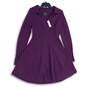 NWT BR Womens Purple Knitted Spread Collar Long Sleeve Short Mini Dress Size M image number 1