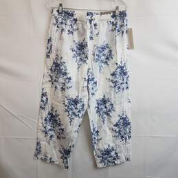 Soft Surroundings white and blue floral cotton voile wide leg pajama pants M nwt