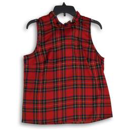J. Crew Womens Red Plaid Sleeveless Ruffle Neck Back Bow Tank Top Size S