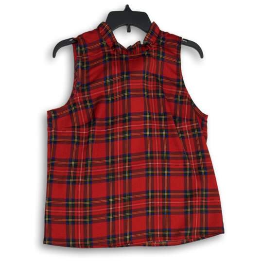 J. Crew Womens Red Plaid Sleeveless Ruffle Neck Back Bow Tank Top Size S image number 1