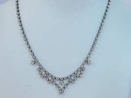 Vintage Silvertone Icy Rhinestones Chain Necklace & Dangle Drop Screw Back Earrings 26.5g alternative image
