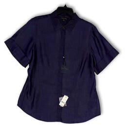 NWT Mens Blue Short Cuff Sleeve Spread Collar Button-Up Shirt Size 14