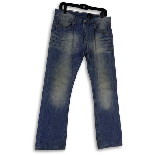 Womens Blue Denim Stretch Medium Wash Pockets Straight Leg Jeans Size 32 image number 1