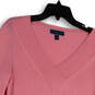 Womens Pink Long Sleeve Ribbed Cuff V-Neck Knitted Pullover Sweater Size S image number 3