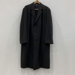 Mens Black Long Sleeve Collared Front Pockets Button Overcoat Size 46/L