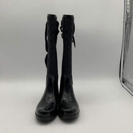Womens Tristee Black Rubber Round Toe Lace-Up High Knee Rain Boots Size 7 B