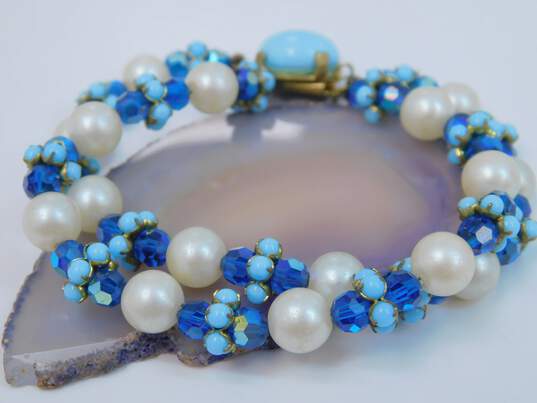 VNTG Blue & Aurora Borealis Rhinestone, Faux Pearl & Faux Turquoise Jewelry image number 2