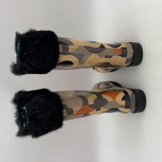 Coach Womens Beige Black Peony Fur Trim Rubber Waterproof Tall Rain Boots Size 7 image number 4