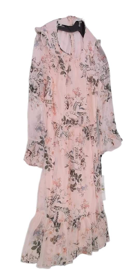 NWT Womens Pink 3/4 Sleeve Round Neck Ruffle Casual Mini Dress Size 14 image number 3