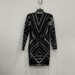 NWT Womens Black Geometric Sequin Long Sleeve V-Neck Bodycon Dress Size M alternative image