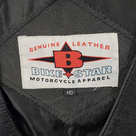 Bike Star Men Black Leather Vest Sz M image number 2