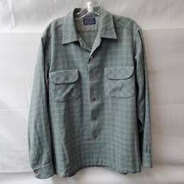 Pendleton Green Plaid Button Down Wool Shirt Size M