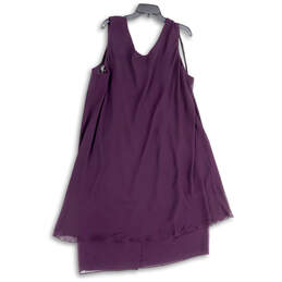 Womens Purple Sleeveless Wide Strap Round Neck Ruffle Hem Mini Dress Sz 22W alternative image