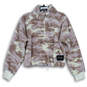 Womens Multicolor Camouflage Long Sleeve Pullover Fleece Jacket Size L image number 1