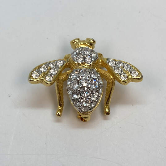 Designer Joan Rivers Gold-Tone Clear Rhinestone Bee Fashionable Brooch Pin image number 3
