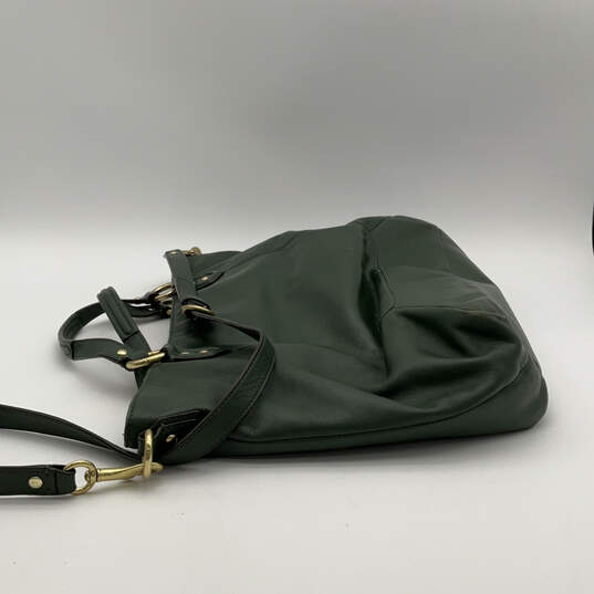 Womens Green Leather Adjustable Strap Inner Pockets Zipper Satchel Bag image number 4