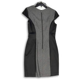 Womens Black Gray Square Neck Cap Sleeve Back Zip Sheath Dress Size 4 alternative image