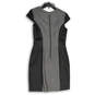 Womens Black Gray Square Neck Cap Sleeve Back Zip Sheath Dress Size 4 image number 2