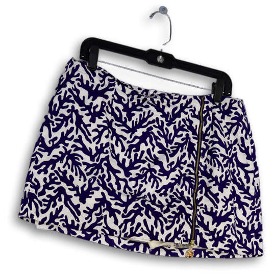 Womens Blue White Printed Back Zip Stretch Short Mini Skirt Size 10 image number 4