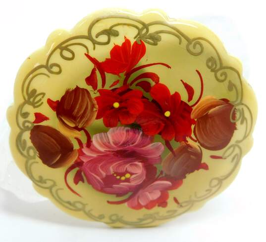 Russian Floral Lacquered Hand Painted Brooches 27.4g image number 3