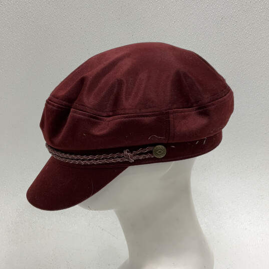 Womens Red Rope Trim Flat Top Lined Windproof Newsboy Cap Size Medium image number 2