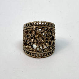 Designer Lucky Brand Gold-Tone Floral Figure Carving Hollow Band Ring