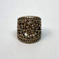 Designer Lucky Brand Gold-Tone Floral Figure Carving Hollow Band Ring image number 1
