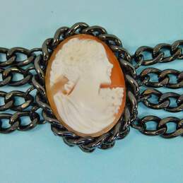 Amedeo Carved Shell Cameo Black Multi Chain Bracelet 36.3g